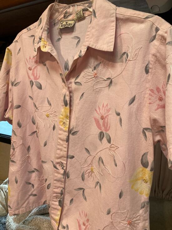 Tantrums Tops - Vintage TanTrums Cotton/Linen Blend Pink Camp Shirt Size L